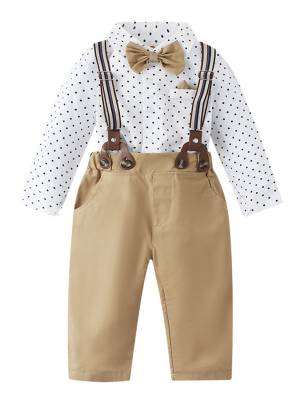 Toddler Boys 3pcs Cotton Formal Suits Long Sleeve Shirt and Pants with Bowtie