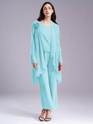 Women Chiffon 3pcs Suit Tank Top and Long Sleeve Cardigan Pants Set front image