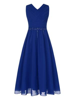 Kids Girls Sleeveless Ruched Chiffon Junior Bridesmaid Dress front image