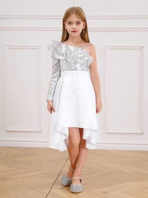 Kids Girls Sequined One Shoulder A-line Dress for Birthday