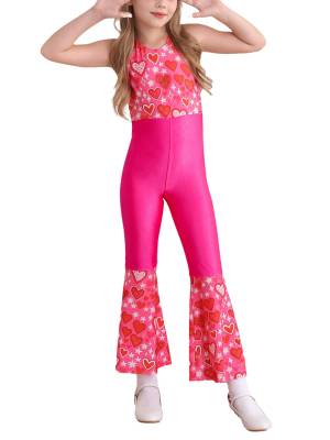 Kids Girls Halloween Sleeveless Bell Bottom 70s Disco Costume Jumpsuit front image