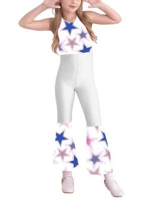 Kids Girls Halloween Sleeveless Bell Bottom 70s Disco Costume Jumpsuit front image