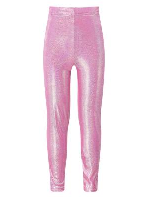 Kids Girls Metallic Elastic Waistband Leggings for Dance Party front image