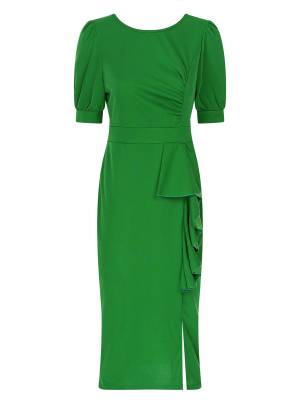 Women Short Sleeve Ruffles Bodycon Midi Pencil Dress for Work Cocktail front image