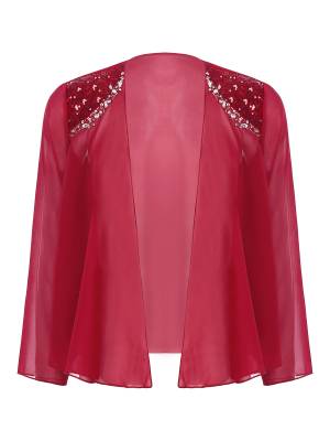 Women Sequins Rhinestones Long Sleeve Open Front Bolero Jackets