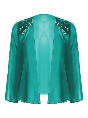 Women Sequins Rhinestones Long Sleeve Open Front Bolero Jackets front image