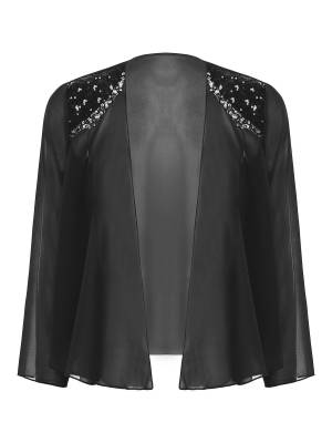 Women Sequins Rhinestones Long Sleeve Open Front Bolero Jackets front image