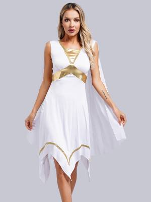 Women Sleeveless Asymmetrical A-line Tunic Ancient Greek Toga Dress with Cape front image