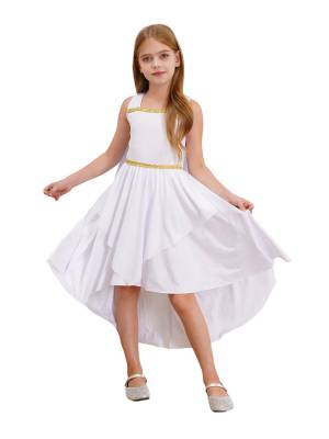 Kids Girls Sleeveless Shawl Flowy Hi-Lo Dress Halloween Greek Toga Costume