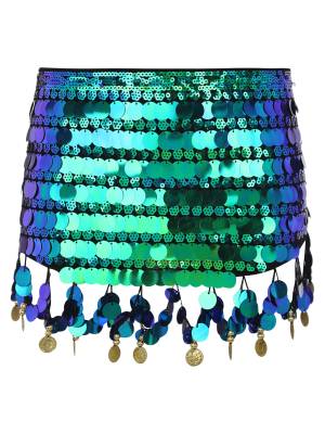 Women Belly Dance Triangle Hip Scarf Sequin Fringe Lace-Up Hip Skirt front image