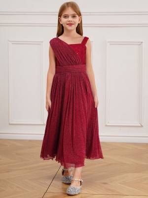 Kids Girls Lace Sleeveless A-line Junior Bridesmaid Dress