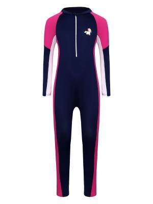 Girls Long Sleeve Zipper Full Body One Piece Swimsuit Jumpsuit front image