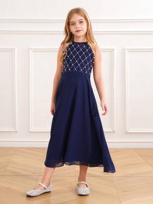 Kids Girls Halter Sleeveless A-line Chiffon Junior Bridesmaid Dress