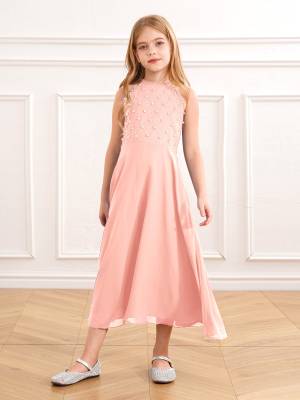 Kids Girls Halter Sleeveless A-line Chiffon Junior Bridesmaid Dress