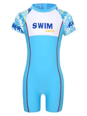 Boys One Piece Swimsuit Short Sleeve Zipper UPF 50+ Rash Guard