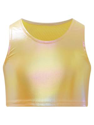Kids Girls Metallic Sleeveless Jazz Dance Crop Top