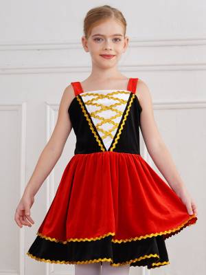 Kids Girl Halloween Circus Ringmaster Sleeveless Gold Trim Tank Dress