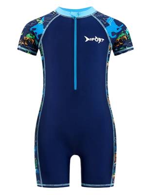 Boys Short Sleeve Dinosaur Print One Piece Rash Guard Swimsuit front image