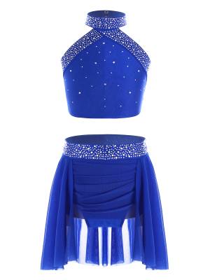Kids Girls 2pcs Sleeveless Backless Crop Top and Mini Skirt Dance Set front image