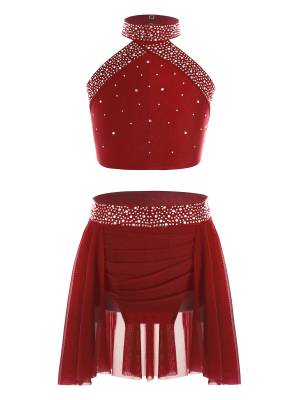 Kids Girls 2pcs Sleeveless Backless Crop Top and Mini Skirt Dance Set