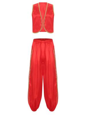 Men 2pcs Halloween Sleeveless Satin Vest and Pants Arabian Prince Costume Set front image
