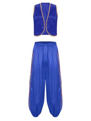 Men 2pcs Halloween Sleeveless Satin Vest and Pants Arabian Prince Costume Set