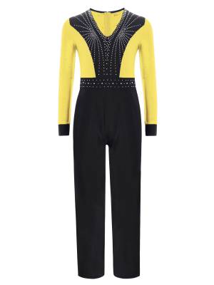 Kids Boys V Neck Long Sleeve Color Block Jumpsuit for Latin Dance front image