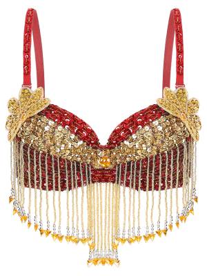 Women Sequins Straps Plastic Beaded Tassels Underwired Bra for Belly Dance front image
