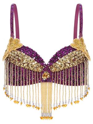 Women Sequins Straps Plastic Beaded Tassels Underwired Bra for Belly Dance