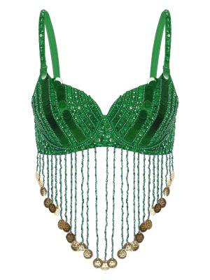 Women Straps Sequins Plastic Beaded Tassels Belly Dance Underwired Bra Top front image