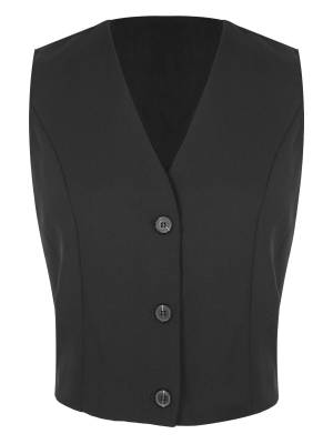 Women Solid Color V Neck Sleeveless Button Vest