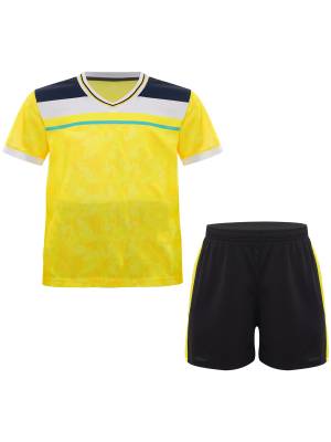 Kids Boys V-neck Short Sleeve Jersey T-shirt and Shorts Football Sports Set
