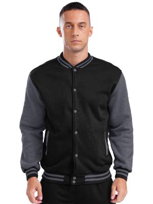 Men Long Sleeve Colorblock Front Button Baseball Jacket