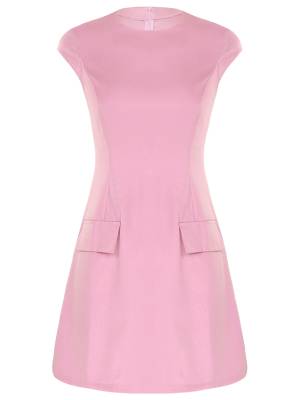 Women Round Neck Cap Sleeve Solid Color A-Line Party Dress front image