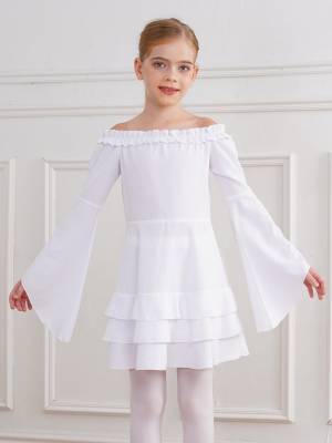 Girls Long Sleeve Off the Shoulder Ruffle Vintage Victorian Pirate Costume Dress front image