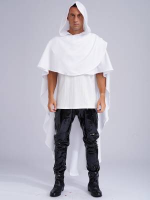 Men Halloween High-low Hem Hooded Cloak Vampire Wizard Gothic Costume