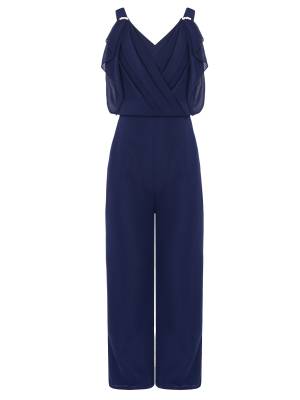 Kids Girls V Neck Pleated Overlay Tank Jumpsuit for Birthday Party