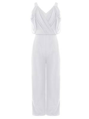Kids Girls V Neck Pleated Overlay Tank Jumpsuit for Birthday Party front image