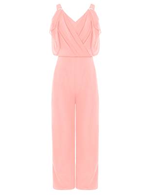 Kids Girls V Neck Pleated Overlay Tank Jumpsuit for Birthday Party front image