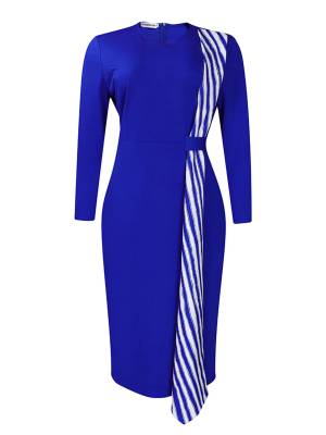 Women Long Sleeve Back Split Bodycon Pencil Dress for Office Work