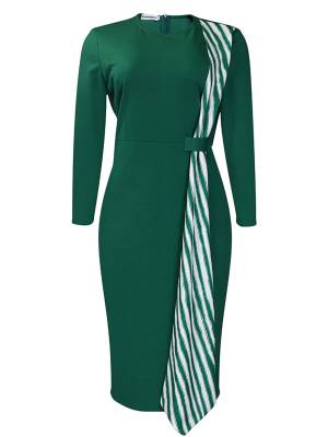 Women Long Sleeve Back Split Bodycon Pencil Dress for Office Work front image