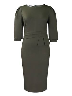 Women Solid Color Half Sleeve Ruffled Pencil Dress for Evening