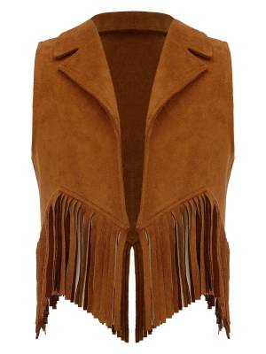 Kids Girl Sleeveless Suede Open Front Tassels Vest Cowboy Costume front image