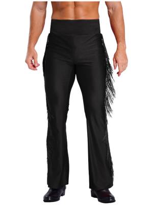 Men Tassel Flared Pants Vintage High Waist Bell-Bottom Trousers for Jazz Dance front image