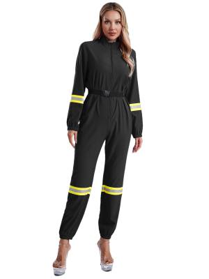 Women Stand Collar Long Sleeve Front Zipper Firefighter Costume Jumpsuit front image