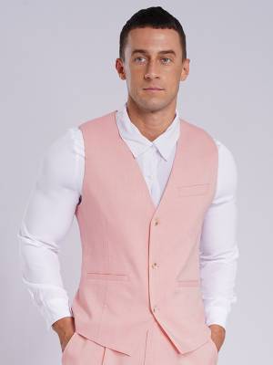 Men Sleeveless V Neck Button-up Groomsmen Waistcoat