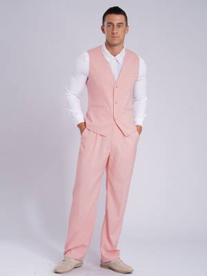 Men 2pcs V Neck Button-up Vest and Pants Set for Wedding Cocktail