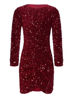 Kids Girls Sequin Long Sleeve Front Ruched Prom Bodycon Dress front image