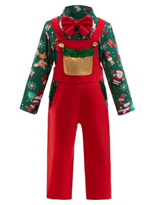 Toddler Boys Christmas 3pcs Long Sleeve Santa Shirt and Pants with Bow Tie Set front image