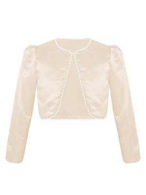 Toddler Girls Satin Bolero Faux Pearl Trim Long Sleeve Cardigan front image